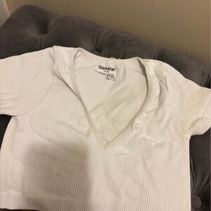 Garage Ivory Ribbed V-Neck Tee